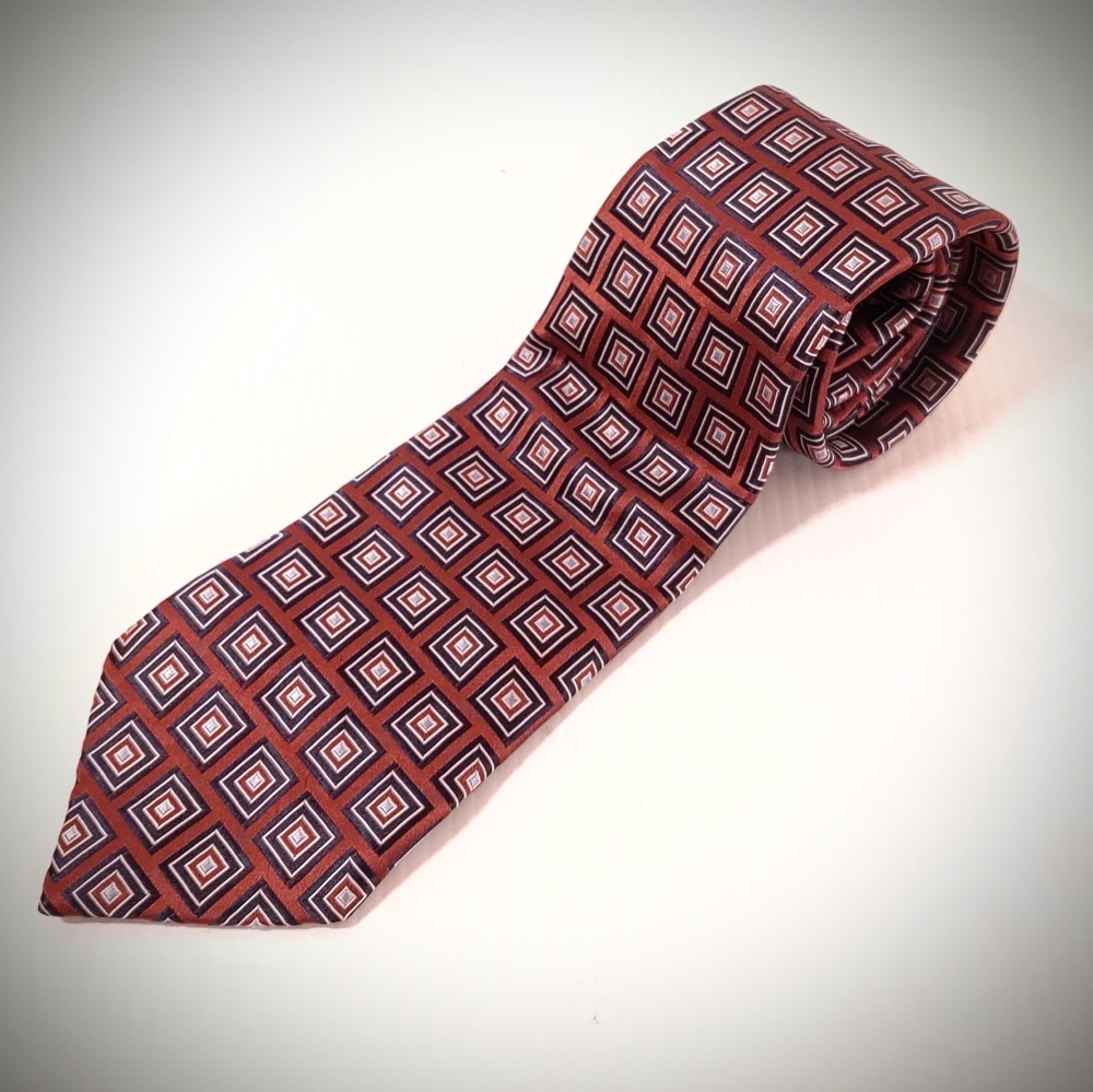 Ermenegildo zegna red silk geometric neck tie 58"